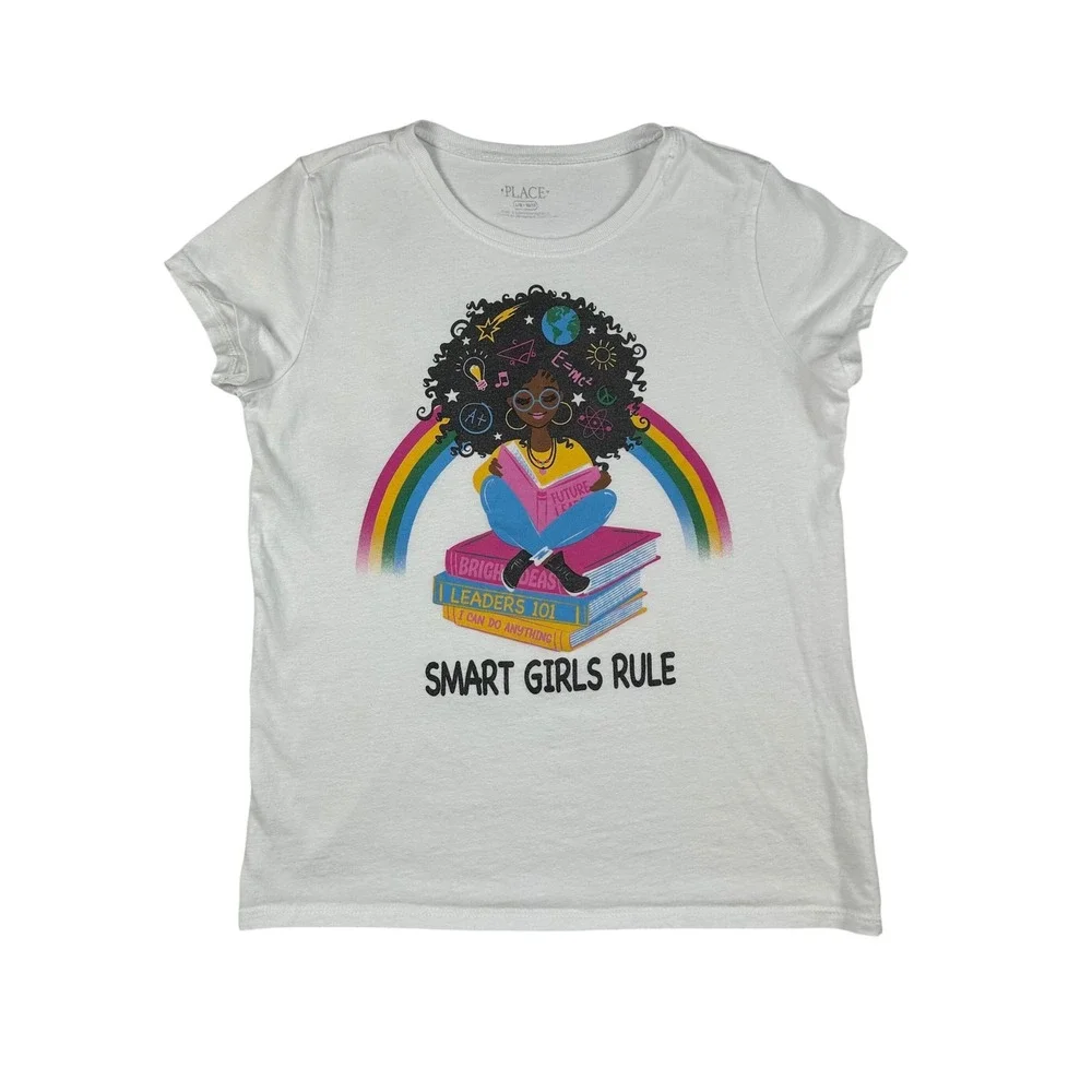 The Childrens Place Girls White Smart Girls Rule Graphic T-Shirt L 10/12 3047482